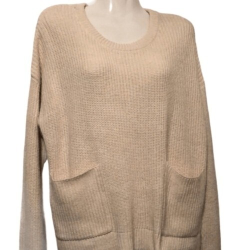Melloday Sweater Size Medium Oversized Cream ribbed pockets comfy wool blend NWT